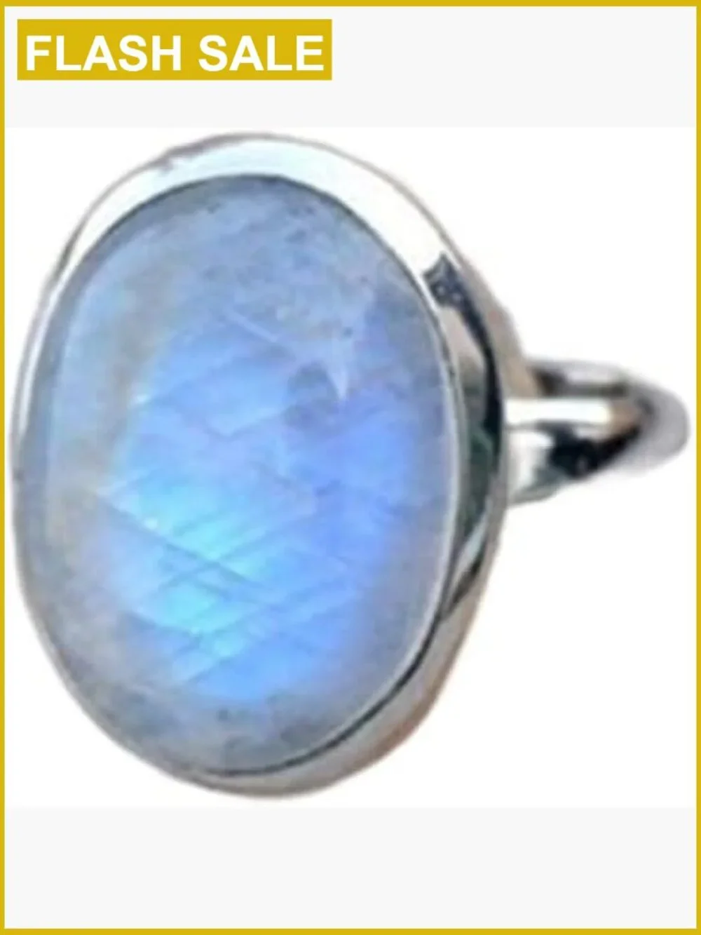 925 Sterling Silver Moonstone Ring Oval Rainbow Gemstone Solitaire Size 8.5